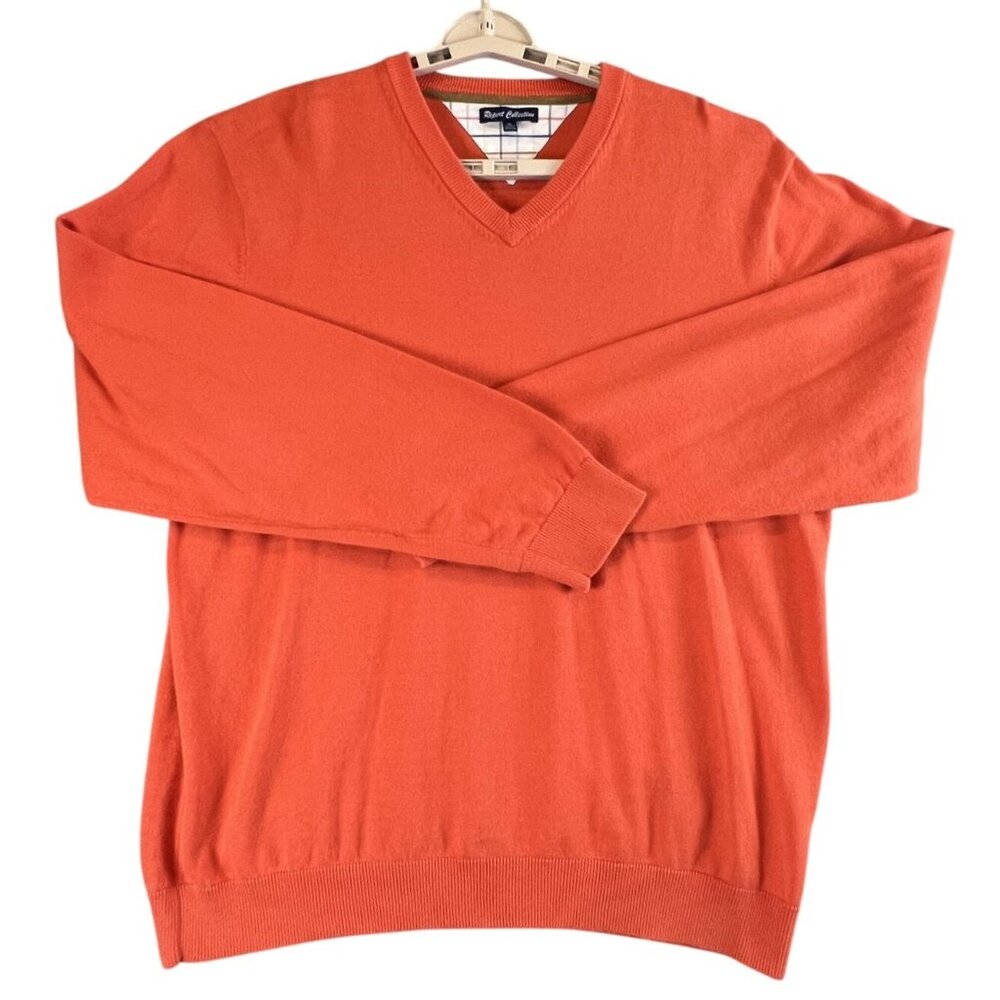 Report Collection Mens XL Sweater Orange V Neck Cotton Pullover Knit Casual